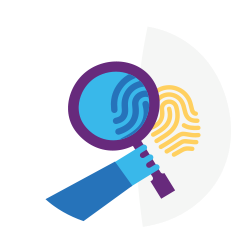 hand holding Magnifying glass looking at a fingerprint